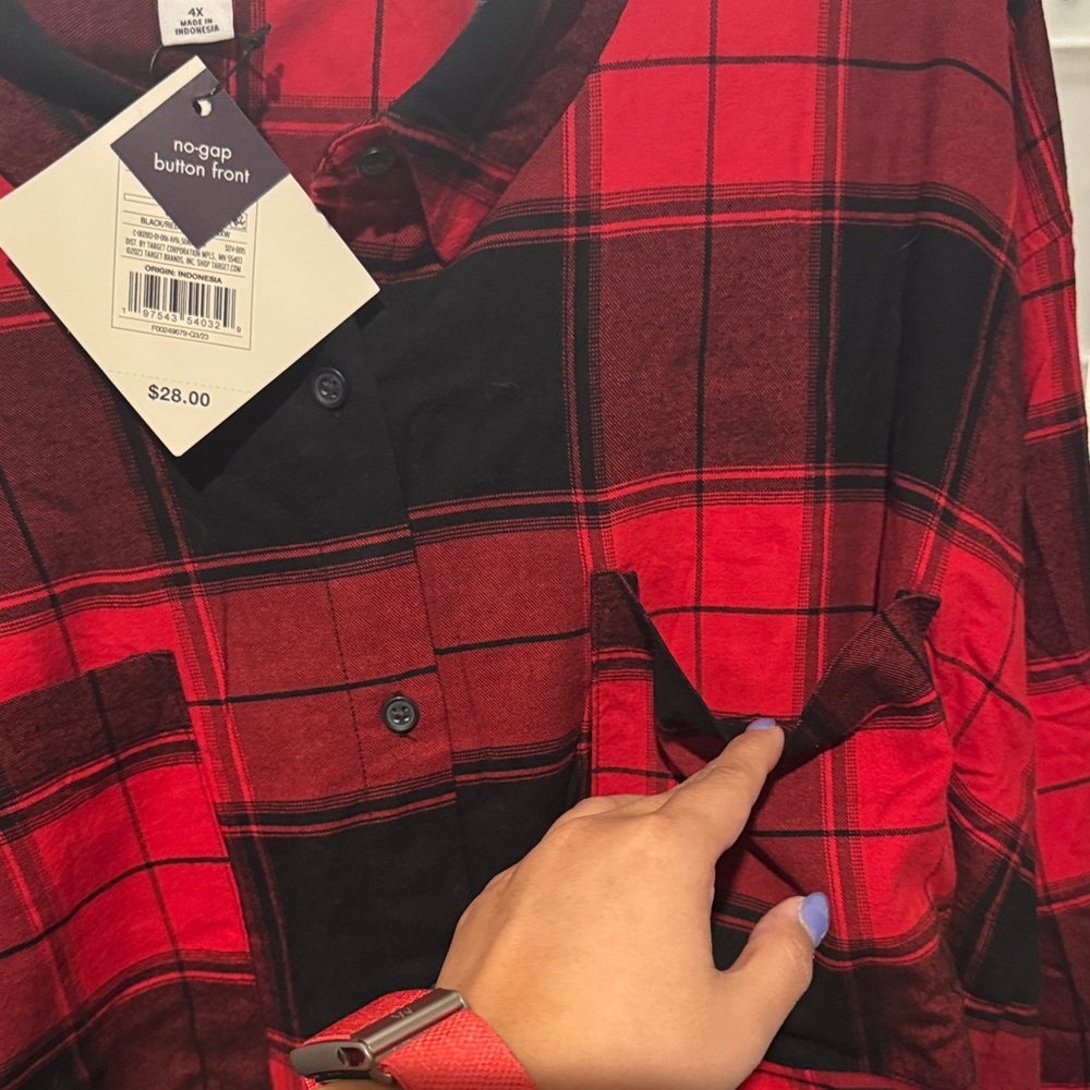 Size 4X Ava Viv Women’s Red Plaid Long Sleeve - Picture 4 of 6